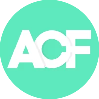 ACF logo on a teal background, featuring bold white letters, representing Advanced Custom Fields plugin for WordPress customization and development.